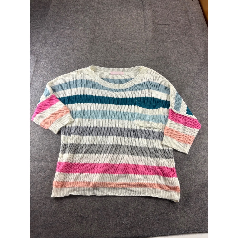 One Eleven North Striped Short Sleeve Sweater Preppy Colorful boho Womens S/M?